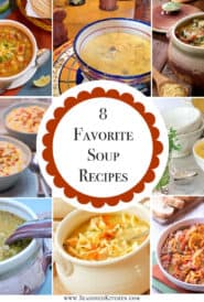 collage of 8 main dish soups formatted for sharing
