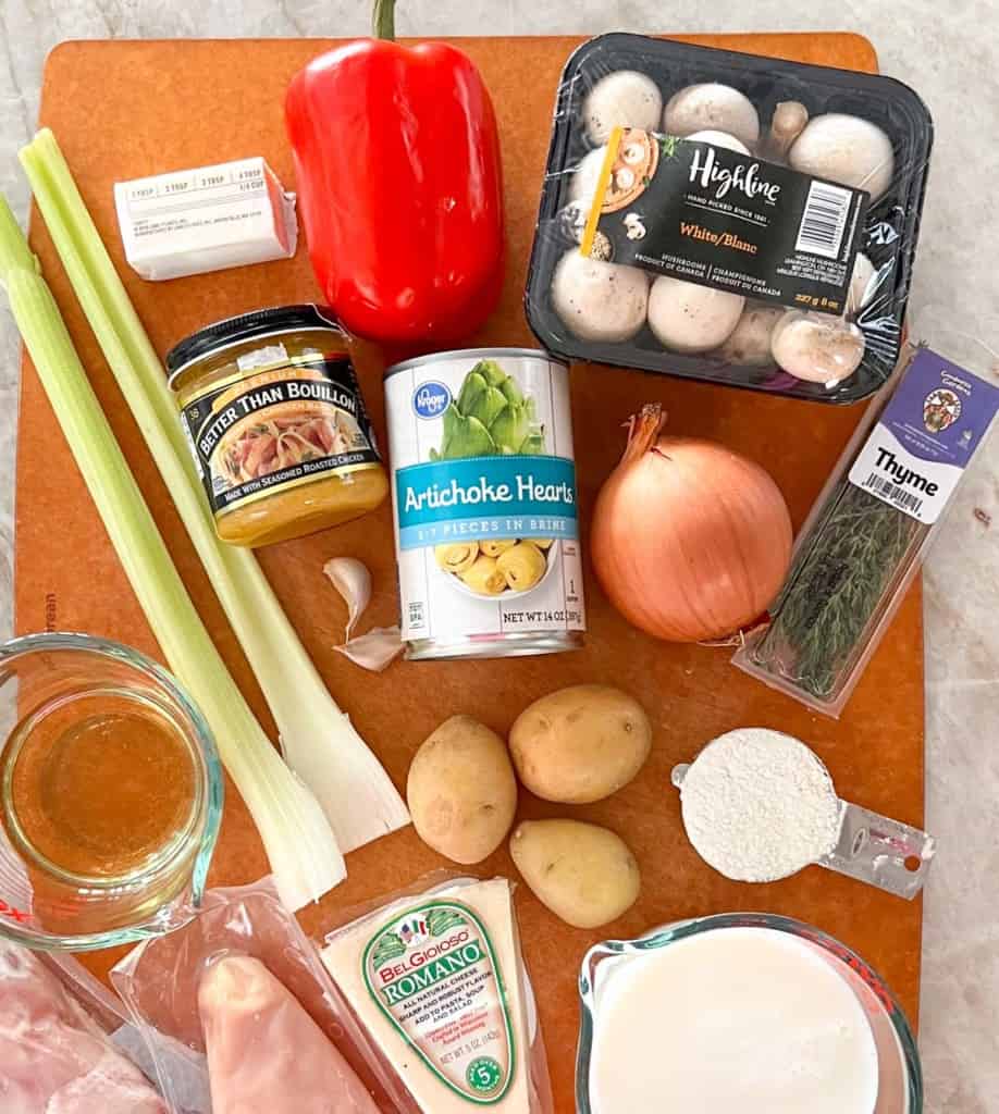 Ingredients for Creamy Artichoke Chicken Soup