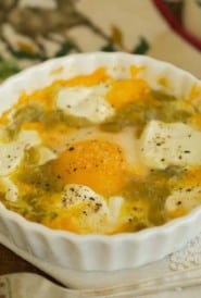 White ramekin filled with Christmas Morning Eggs