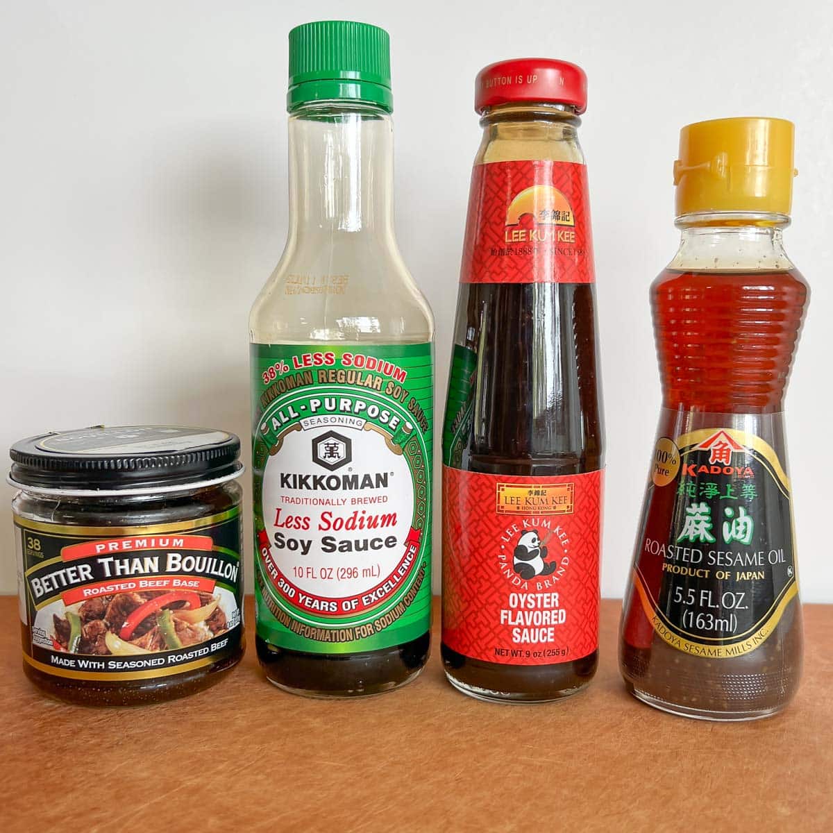 Ingredients to make the sauce for easy beef and broccoli stir-fry with rice noodles.