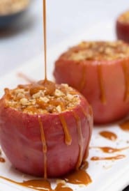 White platter with Caramel Cheesecake Apples