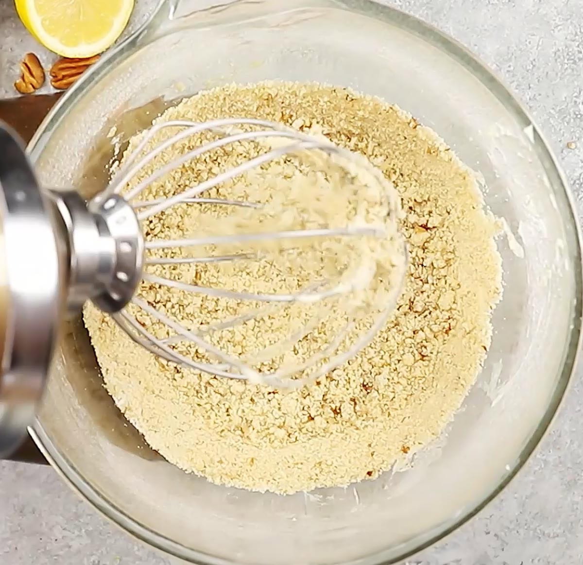 process shot showing blending all the crust ingredients together