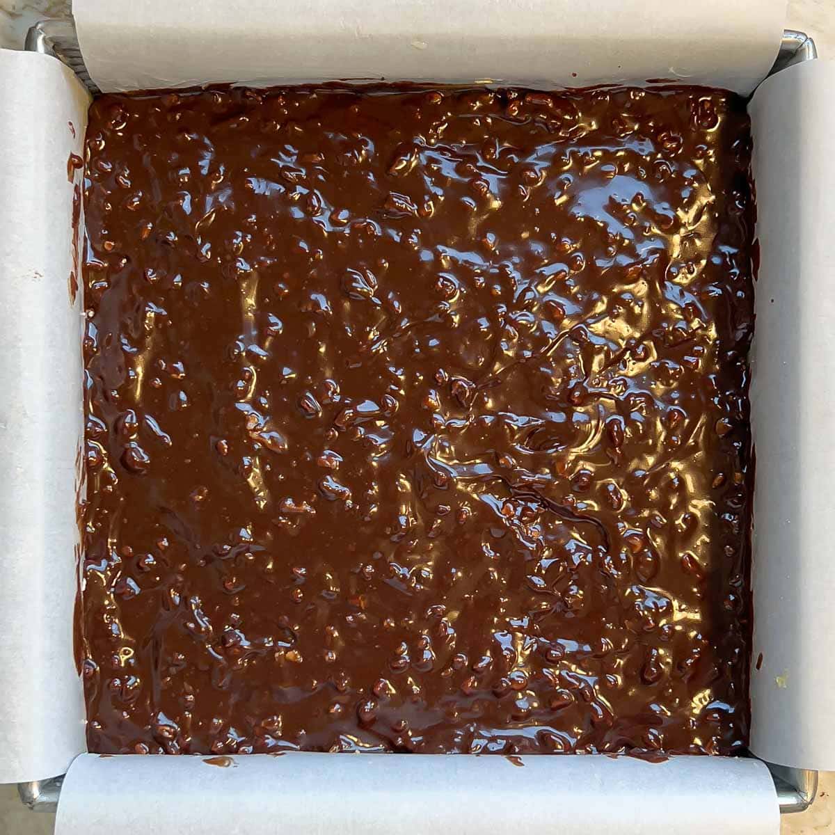 Second (middle) chocolate layer in pan