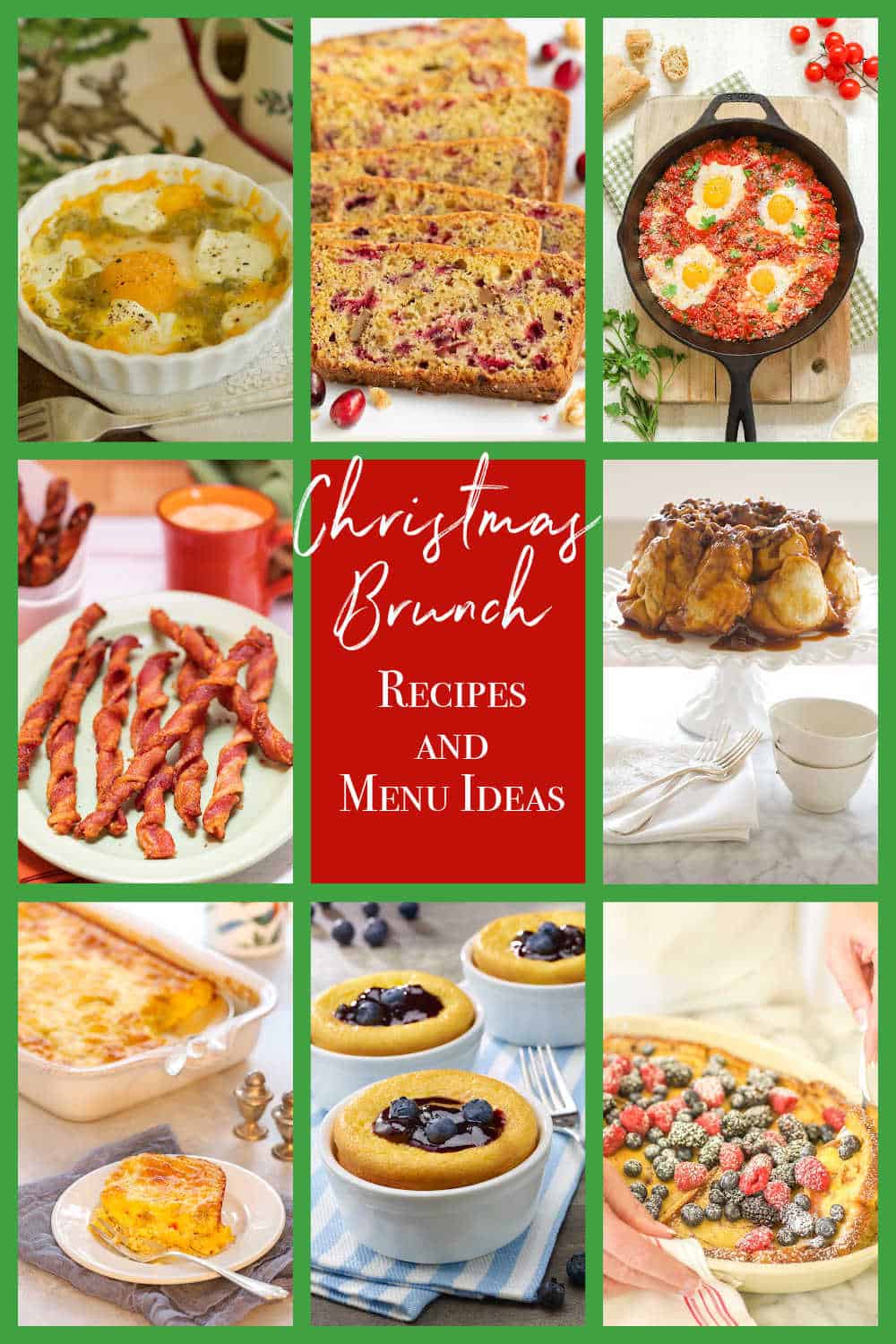 photo collage of various brunch recipes for Christmas Brunch