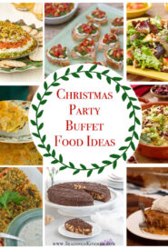 Collage of 8 recipe photos that are some of the 50 recipes included in this post on christmas party buffet ideas