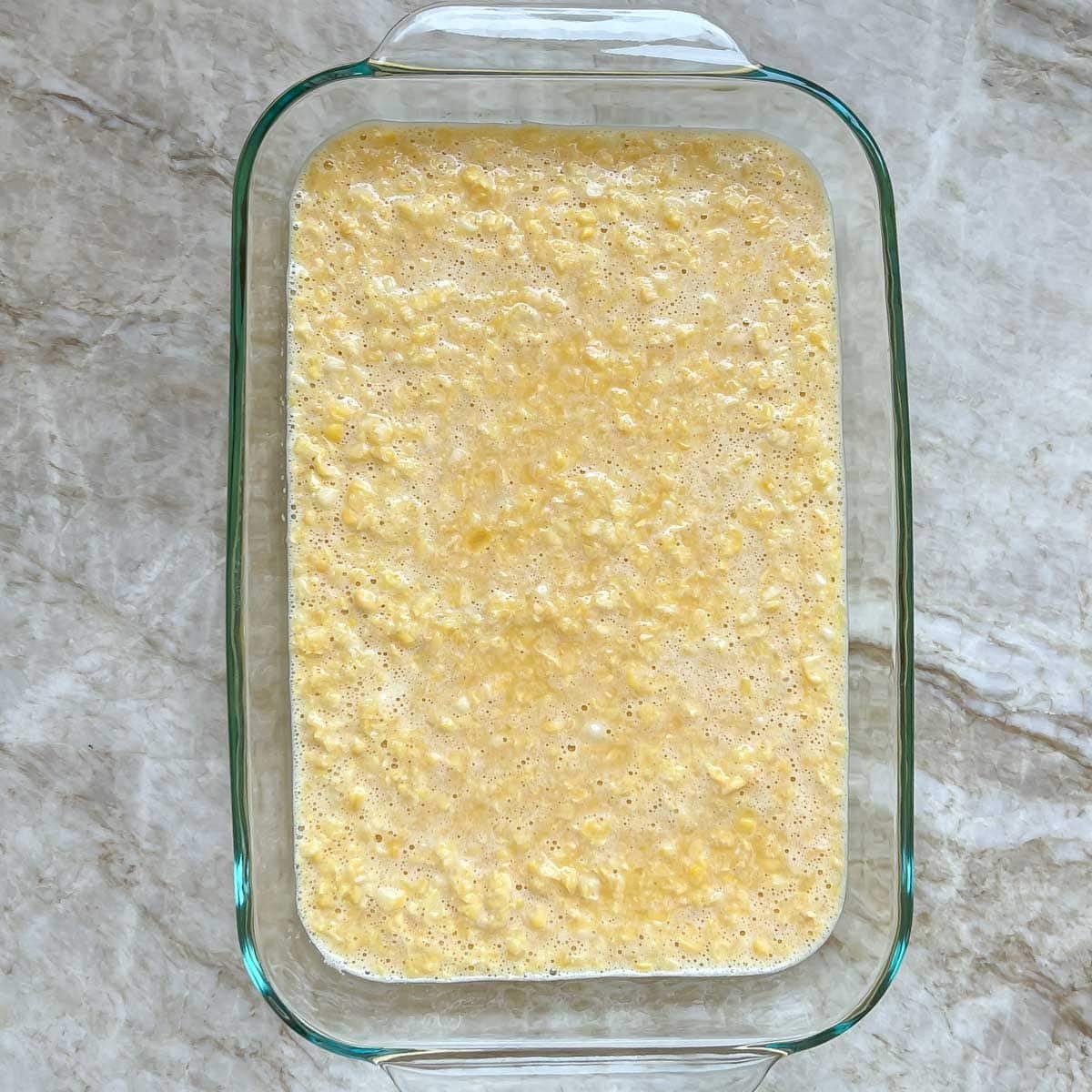 processed corn mixture in baking dish