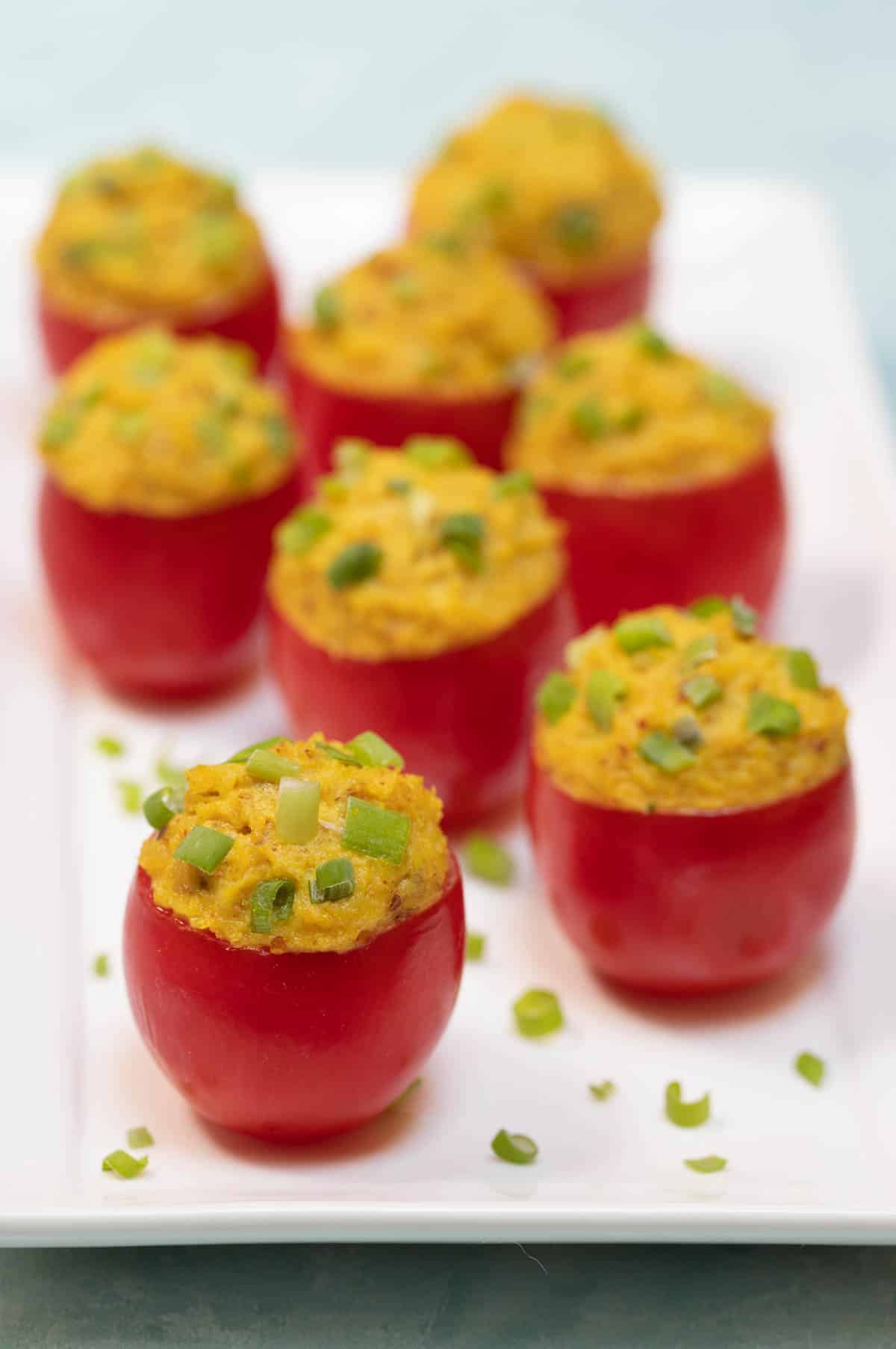 White platter filled with Curried Chicken Bites