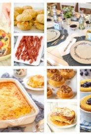 collage of 7 recipes included in the post, with a photo of a table set for Easter