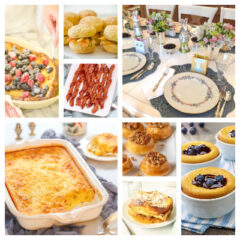 collage of 7 recipes included in the post, with a photo of a table set for Easter