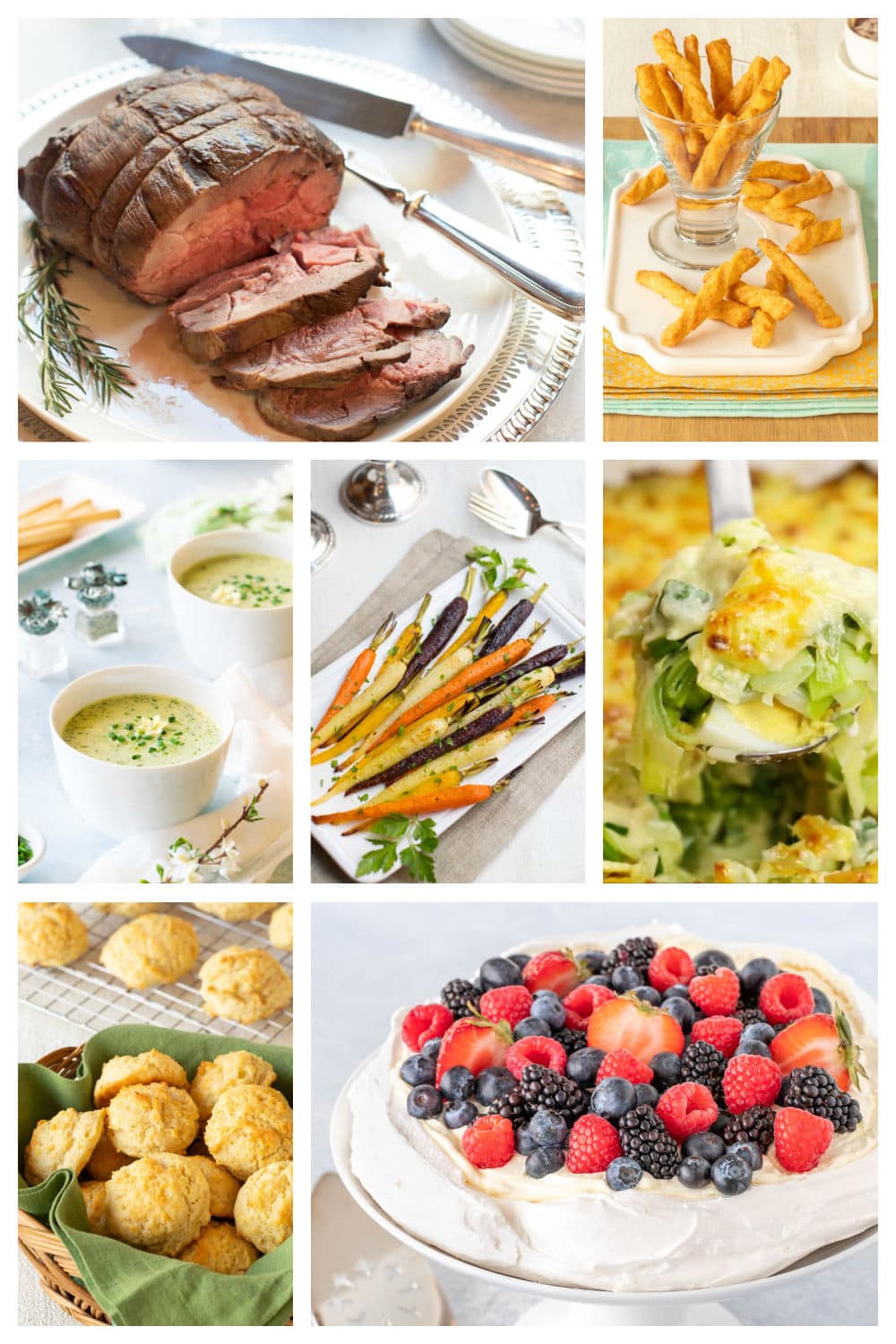 Collage of all 7 dishes in the Easter Dinner Menu