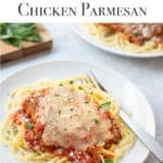 round white plate filled with Robert's Easy Chicken Parmesan