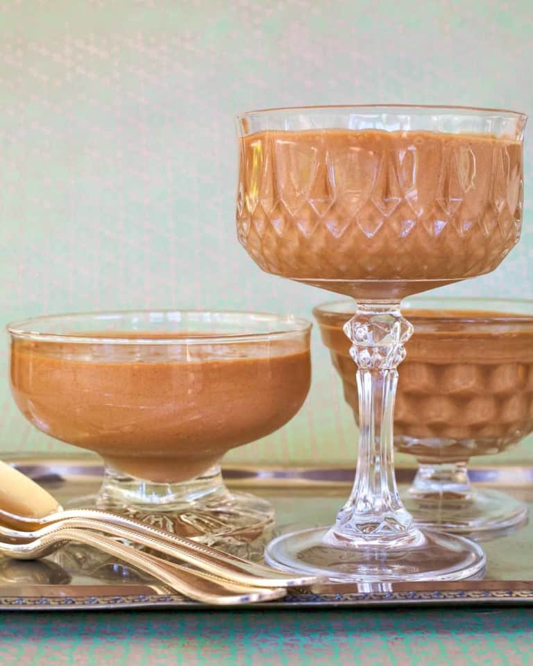 3 different shaped glassware holding Easy Chocolate Mousse