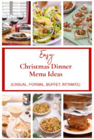 Photo collage of 6 recipes that are for Christmas dinner menus