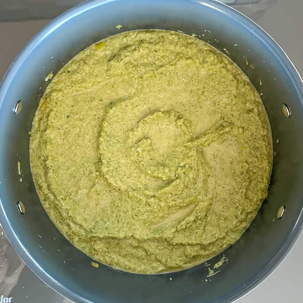 Puréed Broccoli Soup ingredients in large pot before milk is added