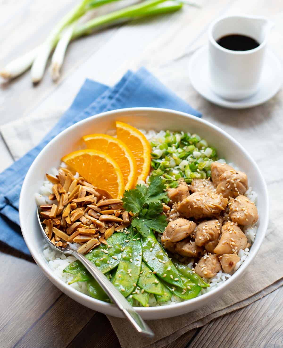 Healthy Chicken Stir Fry arranged in a bowl