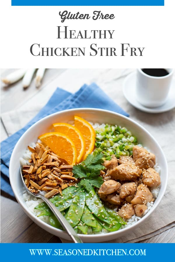 Healthy Chicken Stir Fry arranged in a white bowl