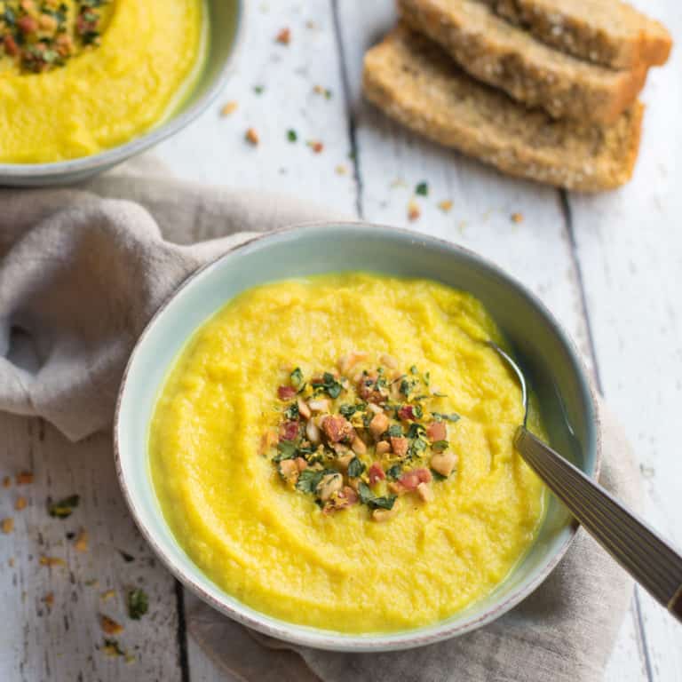 Indian-Cauliflower-Soup-with-Bacon-Cashew-Gremolata-recipe-seasonedkitchen.com