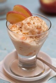 glass sherbet bowl filled with scoops of Peach Ice Cream