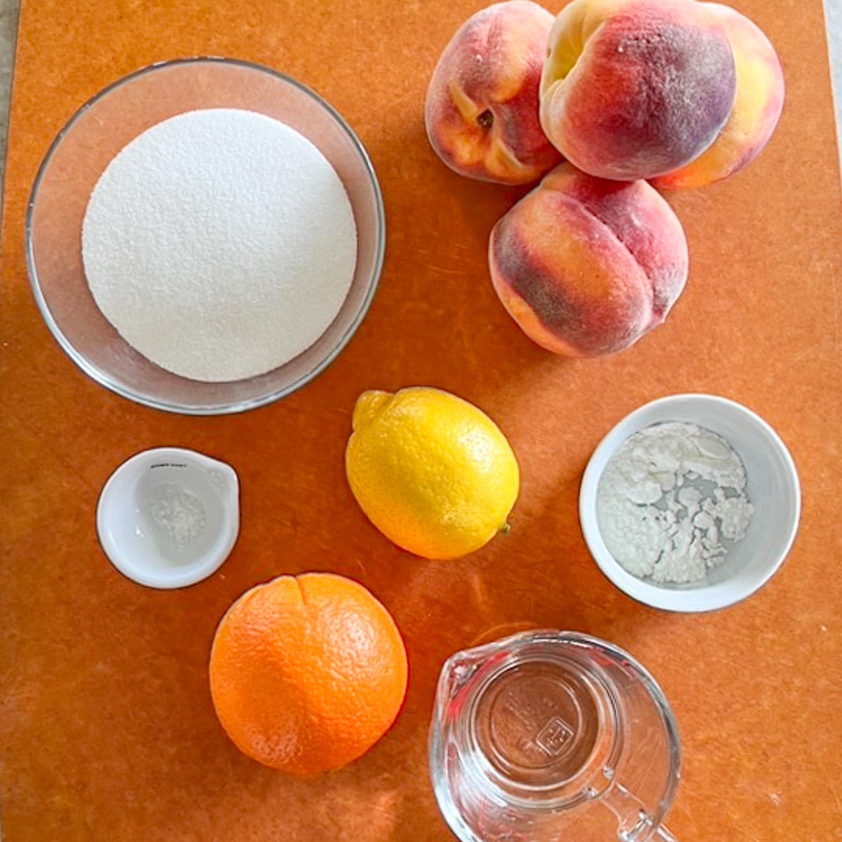 overhead view of the ingredients in Peach Sauce