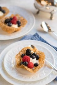 Pecan Cookie Cups with Rum-White Chocolate mousse and berries