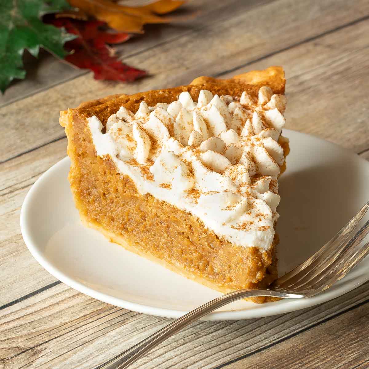 Single slice of Pumpkin Chiffon Pie on a plate