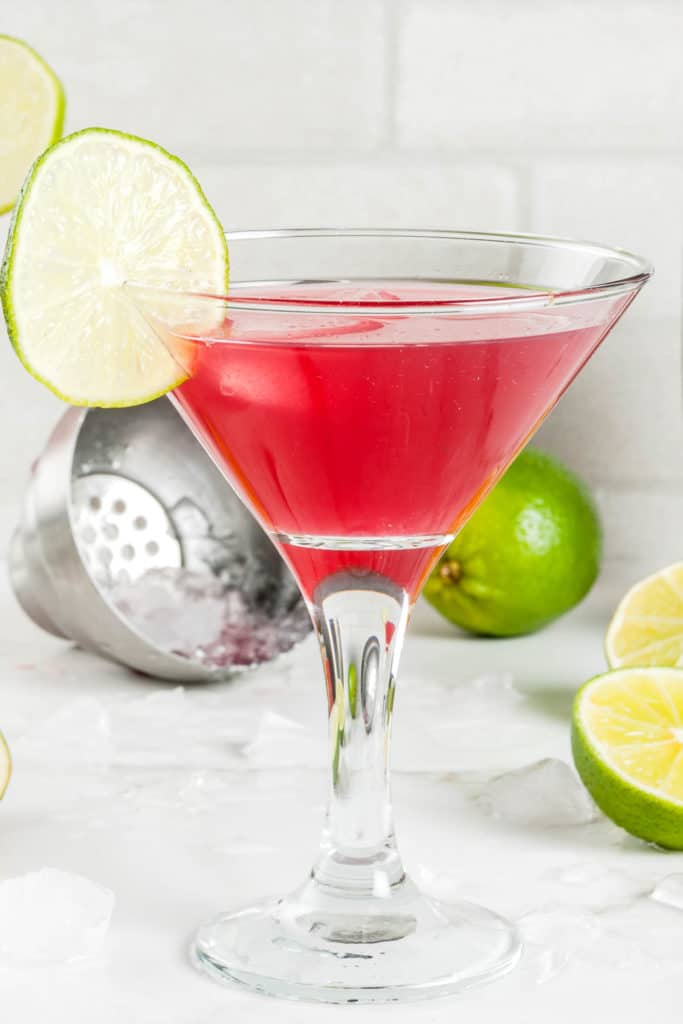 clear stemmed glass filled with Red Carpet Martini