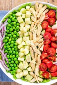 close up shot of Tarragon Chicken Salad, igredients in rows