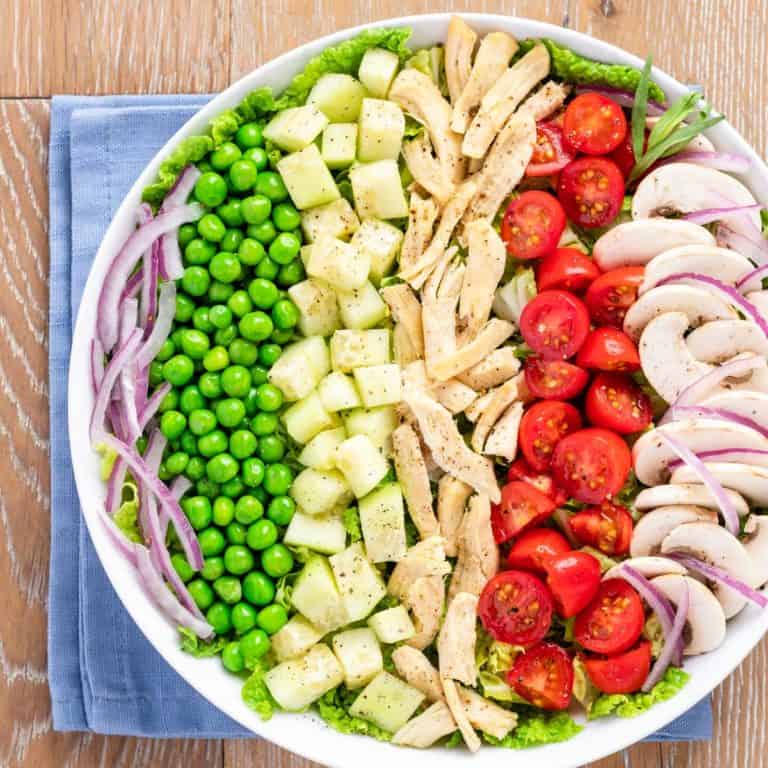 close up shot of Tarragon Chicken Salad, igredients in rows