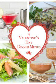 collage of photos showing some of the recipes in the 4 Valentine's Day menus