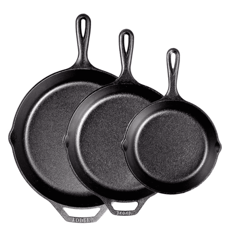3 different size Lodge cast iron Skillets - 8, 10 and 12 inch